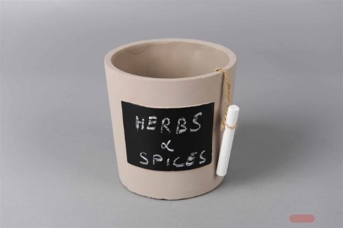 Bild von Topf, mit Tafel & Schulkreide Ø13x H13cm, taupe