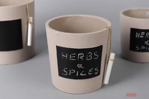 Bild von Topf, mit Tafel & Schulkreide Ø15x H15cm, taupe