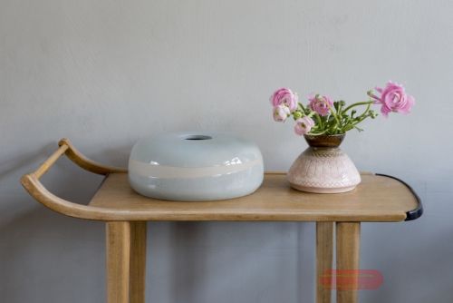 Bild von Keramik, Kugelvase flach Puntini Ø29x H12cm, celadon