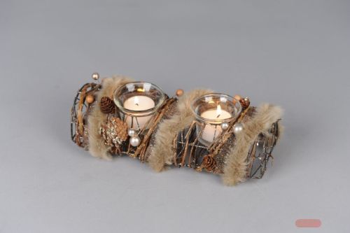 Bild von Teelicht Halter, Yuletide L26x 12x H8, braun