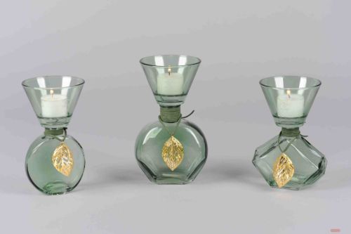 Bild von Teelicht, mit Schmuckstück - set/3, grün