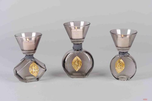 Bild von Teelicht, mit Schmuckstück - set/3, grau