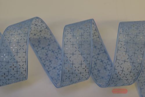 Bild von Band 25m/ 25mm, Kreuzdruck - Organza, hellblau