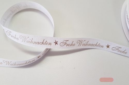Bild von Band 25m/ 15mm, Frohe Weihnachten, weiss/gold