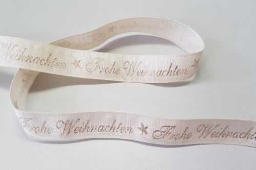 Bild von Band 25m/ 15mm, Frohe Weihnachten, beige/gold
