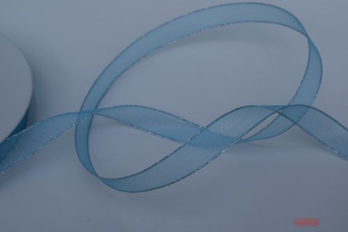 Bild von Band 50m/ 15mm, Organza mit Silberkante, türkisblau
