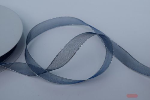 Bild von Band 50m/ 15mm, Organza mit Silberkante, d'blau