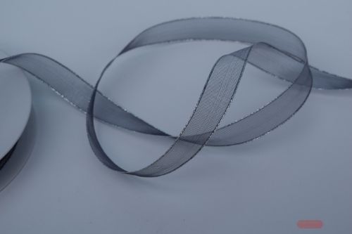 Bild von Band 50m/ 15mm, Organza mit Silberkante, grau
