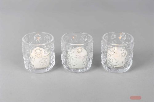 Bild von Votiv Windlicht, Glas mit Blumen Ø6.5x H6.5cm, klar