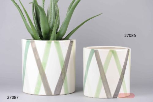 Bild von Blumentopf, Pinselstreich Ø36x H35.5cm, weiss-grün*