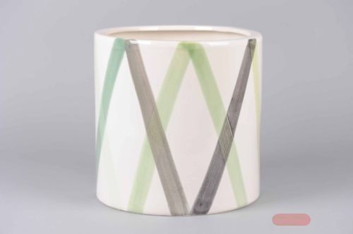 Bild von Blumentopf, Pinselstreich Ø31x H30.5cm, weiss-grün*