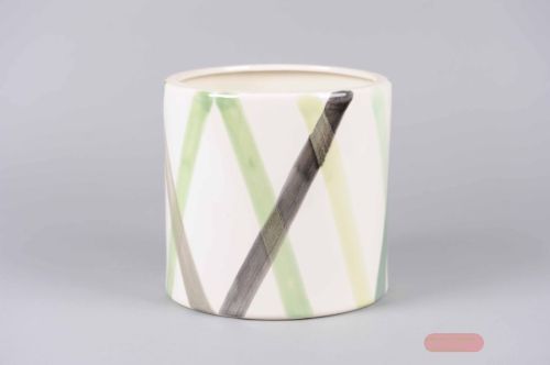 Bild von Blumentopf, Pinselstreich Ø24x H23.5cm, weiss-grün*