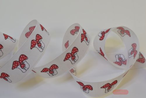 Bild von Band 25m/ 25mm, Natur Pilze, weiss