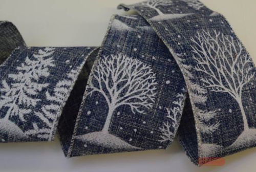 Bild von Band 10m/ 65mm, Leinen mit Baum - Draht, blau/weiss