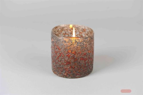 Bild von Windlicht Glas, Bloodshot Ø12x H12cm, braunrot