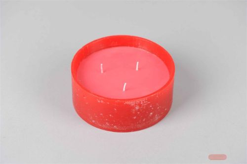 Bild von 3-Docht Kerze im Topf, H6cm x Ø150mm, dunkelrot