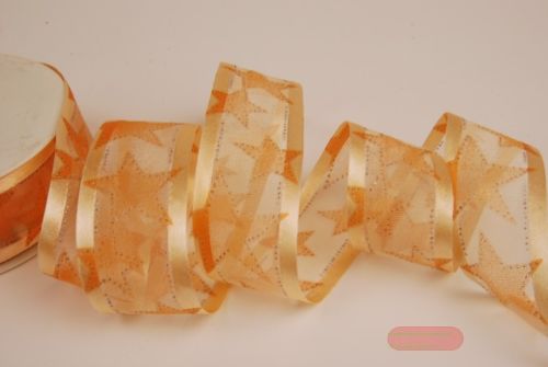 Bild von Band 25m/ 40mm, Organza m. Sternen, mandarin