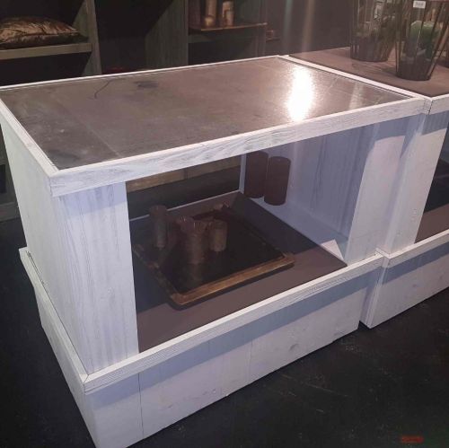 Bild von Tisch, Holz B118x 74x H100cm - mit Räder, weiss