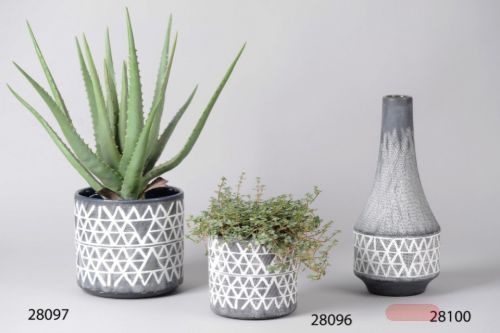 Bild von FlaschenVase, Chevron Keramik Ø14x H32.5cm, grau