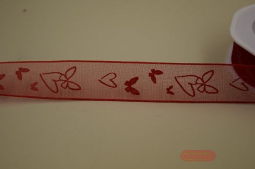 Bild von Band 10m/ 25mm, Herz, rot/rot