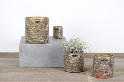 Bild von Windlicht, Twinkling stars Ø12x H12cm, gold