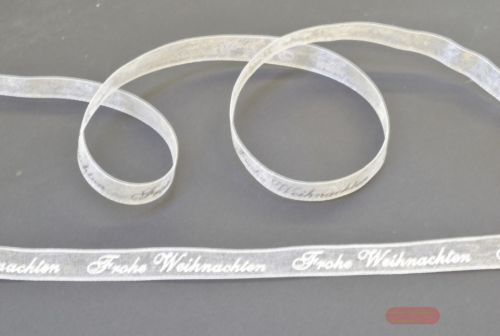 Bild von Band 25m/ 10mm, Frohe Weihnacht, weiss/silber