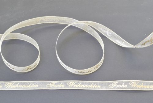 Bild von Band 25m/ 10mm, Frohe Weihnacht, ecru/gold