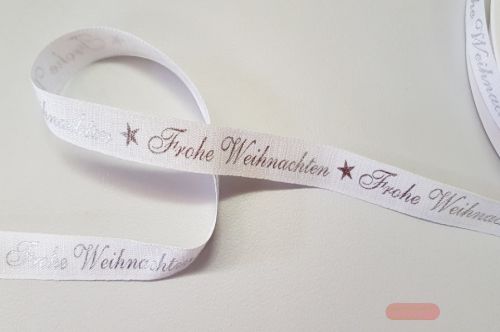 Bild von Band 25m/ 15mm, Frohe Weihnachten, weiss/silber