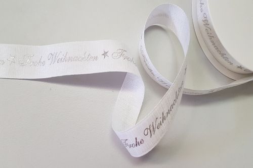 Bild von Band 25m/ 25mm, Frohe Weihnachten, weiss/silber