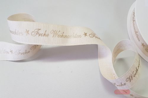 Bild von Band 25m/ 25mm, Frohe Weihnachten, beige/gold