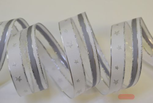 Bild von Band 25m/ 25mm, Org. mit Sternen assy, silber