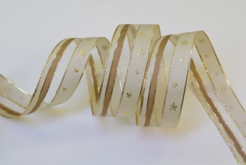 Bild von Band 25m/ 25mm, Org. mit Sternen, kupfer-creme