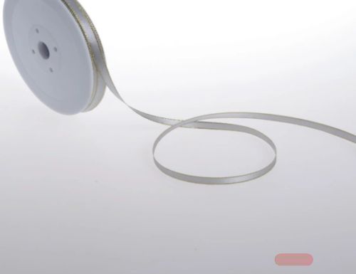 Bild von Band 50m/ 6mm, Satin m. Goldkante, grau/gold