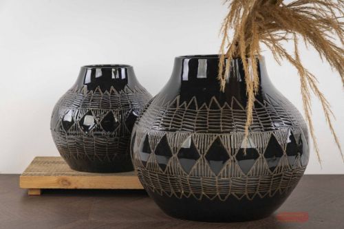 Bild von Vase, Aztec Keramik Ø30 x H27cm, schwarz