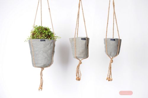 Bild von Blumentopfhalter, mit Leinen - set/16, grau