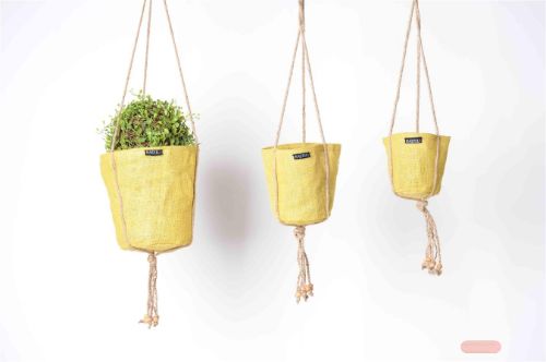 Bild von Blumentopfhalter, mit Leinen - set/16, lime