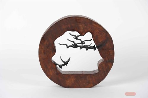 Bild von Holzscheibe, mit Vögel - Ø29x 9x H28.cm, braun