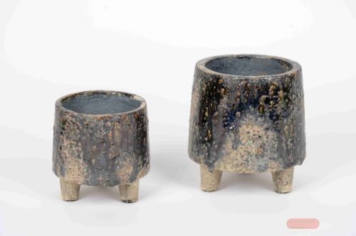 Bild von BlumenTopf, m.Füssen Cliff rock Ø17x H17cm, braun