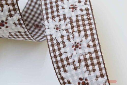 Bild von Band 20m/ 40mm, Karo Vichy mit Edelweiss, braun