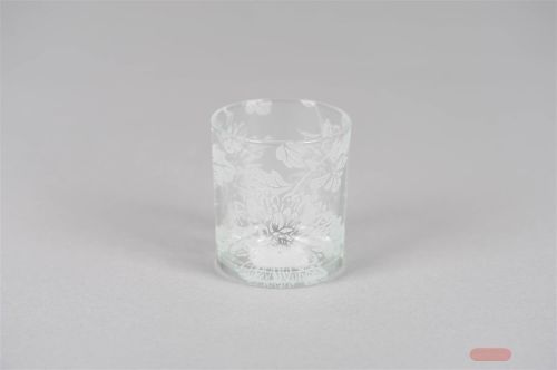 Bild von Votiv Windlicht, Wildflowers - sandgestrahlt Ø7x H8cm, klar