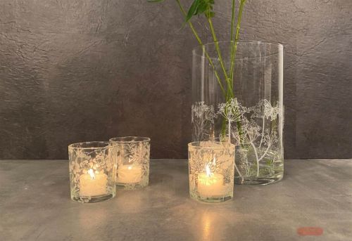 Bild von Votiv Windlicht, Wildflowers - sandgestrahlt Ø7x H8cm, klar