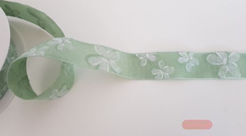 Bild von Band 25m/ 25mm, Blumen auf Leinen, grün