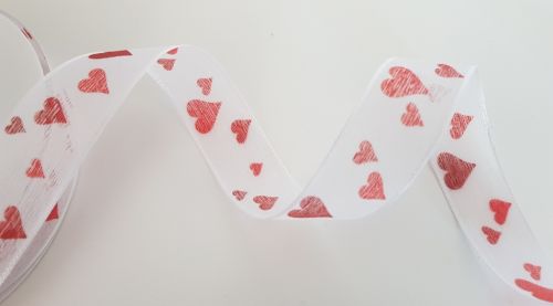 Bild von Band 25m/ 25mm, Herz, rot-weiss