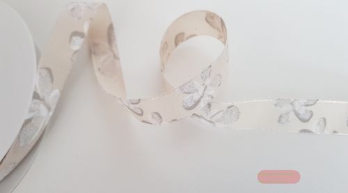 Bild von Band 25m/ 15mm, Blumen auf Leinen, natur