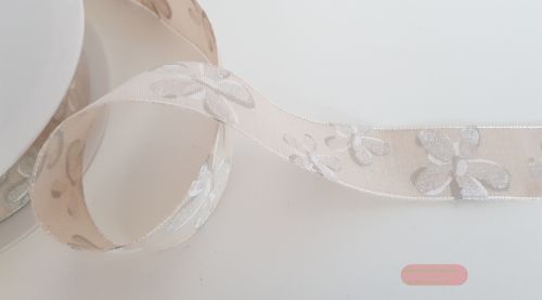 Bild von Band 25m/ 25mm, Blumen auf Leinen, natur