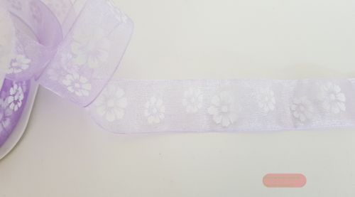 Bild von Band 20m/ 25mm, Flowers auf Organza, flieder