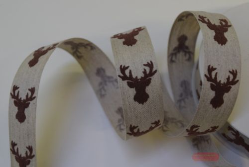 Bild von Band 20m/ 25mm, Hirsch auf Leinen, braun
