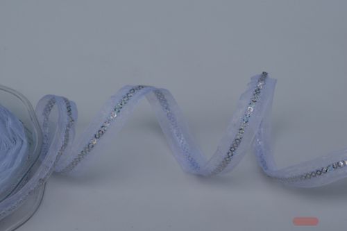 Bild von Band 15m/ 15mm, Pailletten auf Organza, weiss/silber