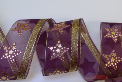 Bild von Band 15m/ 40mm, Voileband mit Sternendruck, rubin