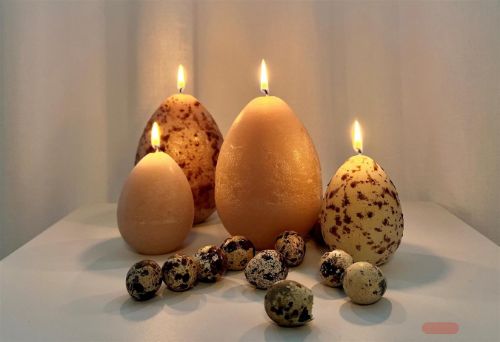 Bild von Eierkerze gefleckt, 8.5cm x Ø65mm, butter